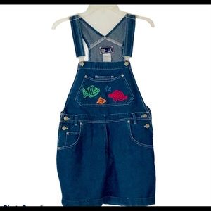 True Blue girls denim overall shorts with embroidered fish on front Size S